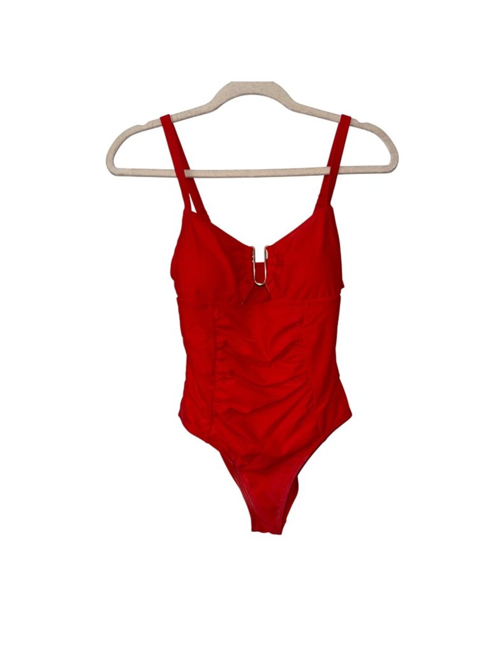Red One-Piece Swimsuit With Ruched Front & Adjustable Straps Size S